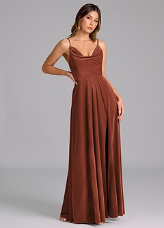 Azazie Sarella Bridesmaid Dresses Terracotta A-Line Pleated Velvet Dress image4