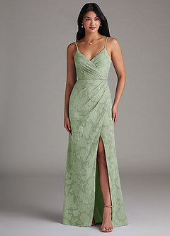 Azazie Maci Bridesmaid Dresses Dusty Sage Sheath Pleated Floral Burnout Dress image4