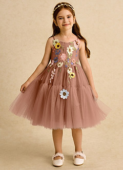Azazie Osea Robe Demoiselle D'honneur Fillette Robe Princesse en Tulle Plissée Bronze image6