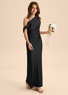 Azazie Emerson Junior Vestido de Negro de Satén Elástico de Corte Recto con Vestidos sin tirantes image5