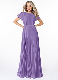 Azazie Kara Modest Bridesmaid Dresses A-Line Pleated Chiffon Floor-Length Dress image1