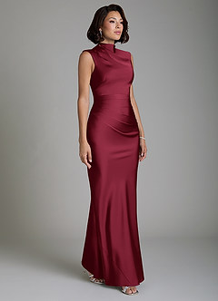 Azazie Lumia Robes de demoiselle d'honneur Robe Fourreau en Satin extensible Corset Bourgogne image4