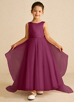 Azazie Pumpkin Flower Girl Dresses Mulberry A-Line Convertible Tulle Dress image2