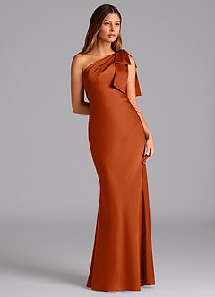 Azazie Yuanna Bridesmaid Dresses Burnt Orange Mermaid One Shoulder Stretch Satin Dress image5