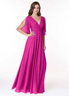 Azazie Temeka Abiti da Damigella Abito A-Line in Chiffon Increspato Fucsia image4