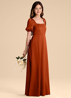 Azazie Briar Junior Paprika A-Line Bow Stretch Satin Dress image6