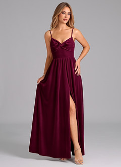 Azazie Zeya Vestidos de damas de honor Vestido de Cabernet de terciopelo de Corte en A con Plisado image4