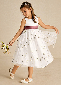 Azazie Pollie vestidos de niña de las flores Vestido de Marfil Amatista de Tul de Corte En A con Lazo image1
