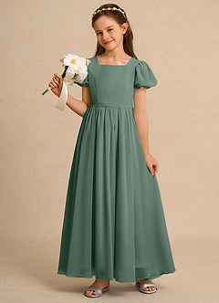 Azazie Joss Flower Girl Dresses Eucalyptus A-Line with Sleeves Chiffon Dress image9