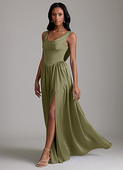 Azazie Novi Brautjungfernkleider A-Linie mit Taschen Stretch-Satin Kleid Pistazie image6