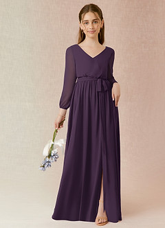 Azazie Angelica Junior Plum A-Line Pleated Chiffon Dress image1