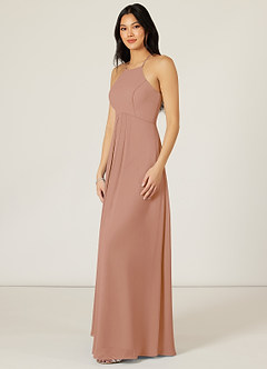 Azazie Sarah Bridesmaid Dresses Champagne Rose Empire Pleated Chiffon Dress image4