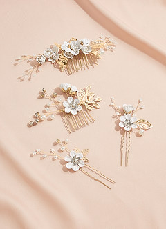 front Zestaw grzebieni do włosów w kolorze niebieskim z motywem kwiatowym