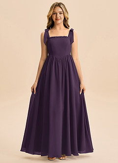 Azazie Delia Junior Plum A-Line Bow Chiffon Dress image5