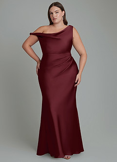 Azazie Emerson Bridesmaid Dresses Cabernet Mermaid Off the Shoulder Stretch Satin Dress image8
