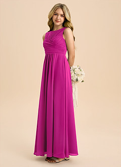 Azazie Skyla Junior Vestido de Fucsia de Gasa de Corte en A con Plisado image1