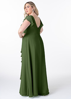 Azazie Omari Robes de demoiselle d'honneur Robe Trapèze en Mousseline de soie Olive image8