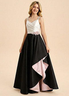 Azazie Keira Junior Formal Jurk van Mat Satijn met A-Lijn Ruches Zwart image5