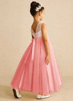 Azazie Tay Flower Girl Dresses Coral A-Line Sequins Tulle Dress image5