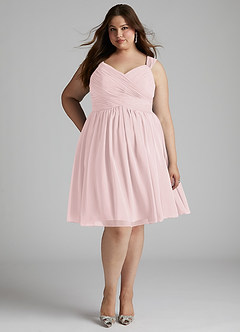 Azazie Angie Bridesmaid Dresses Blushing Pink A-Line Corset Chiffon Dress image15