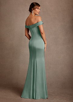 Azazie Boone Abiti per la Madre della Sposa Abito Sirena in Raso Elasticizzato a Spalla Scoperta Salvia Argentata image3