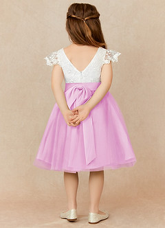 Azazie Vetty Flower Girl Dresses Ivory Candy Pink A-Line Lace Tulle Dress image2