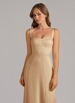 Azazie Amaris Bridesmaid Dresses Champagne A-Line Corset Stretch Satin Dress image5