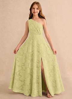 Azazie Pudles Girls Formal Robe Demoiselle D'honneur Fillette Robe Trapèze en Blumen-Burnout Asymétrique Sorbet Citron image3