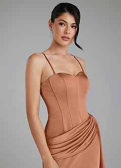 Azazie Draya Abiti da Damigella Abito Sirena in Raso Elasticizzato Senza Spalline Bronzo image9