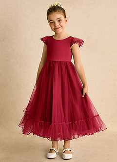 Azazie Phebs vestidos de niña de las flores Vestido de Escarlata de Tul de Corte En A image1