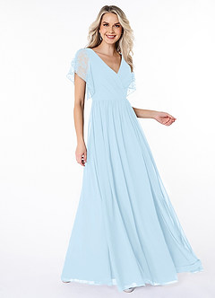Azazie Zella Bridesmaid Dresses Sky Blue A-Line Lace Chiffon Dress image3