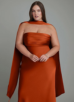 Azazie Saylor Jurken voor bruidsmeisjes Jurk van Stretch Satijn met Zeemeermin Strapless Paprika image18