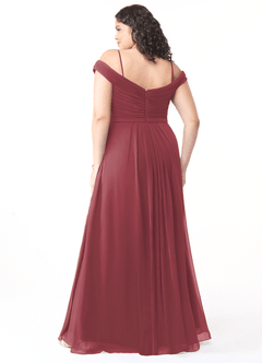 Azazie Audrianna At-home Try On Dresses Burgundy A-Line Off-The-Shoulder Gathered Chiffon Convertible Dress image10