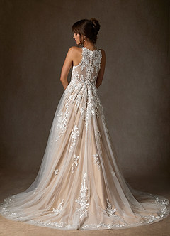 Azazie Melrose Wedding Dresses Diamond White Nude A-Line Sweetheart Lace Tulle Dress image2