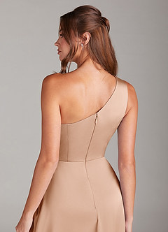 Azazie Brooke Bridesmaid Dresses English Rose A-Line One Shoulder Stretch Satin Dress image2