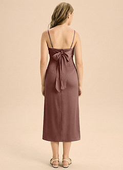 Azazie Mai Junior Osłona Pofałdowany Satyna elastyczna Długość herbaty Młodsza druhna Sukienka image2