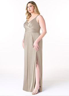 Azazie Aqua Bridesmaid Dresses Frost A-Line V-Neck Pleated Stretch Satin Dress image17