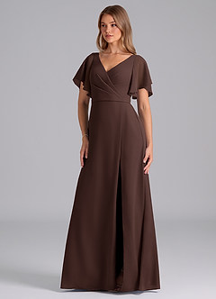 Azazie Ambrosia Jurken voor bruidsmeisjes Jurk van Chiffon met A-Lijn Geplooid Ganache image1