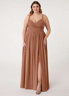 Azazie Chanel Robes de demoiselle d'honneur Robe Trapèze en Mousseline de soie Plissée Bronze image8