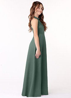 Azazie Laurel Junior Sea Moss A-Line Stretch Satin Dress image2