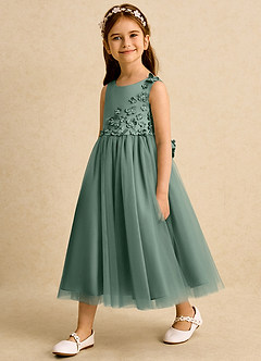 Azazie Malva vestidos de niña de las flores Vestido de Eucalipto de Tul de Princesa con Lazo image3