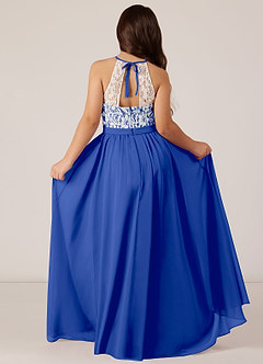 Azazie Fahari Junior Vestido de Azul Real de Gasa de Corte en A con Encaje image1