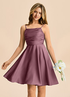 Azazie Miko Junior Amethyst A-Line Pleated Stretch Satin Dress image1