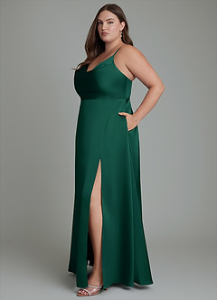 Azazie Sarella Robes de demoiselle d'honneur Robe Trapèze en Satin extensible Plissé émeraude image12