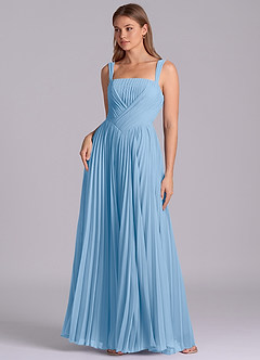Azazie Mina Final Sale Dusty Blue A-Line Pleated Chiffon Dress image1