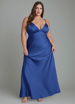 Azazie Stefania Vestidos de damas de honor Vestido Azul Real de Satén Elástico de Línea A image11