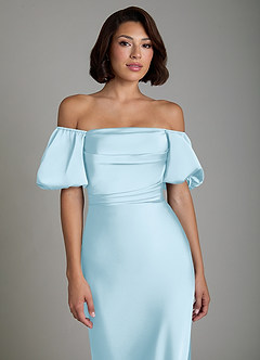 Azazie Lea Brudtärnklänningar Klänning av Sjöjungfru i Stretch Satin Off the shoulder Himmelsblå Konvertibel image5