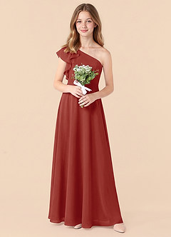 Azazie Arabella Junior Terracotta A-Line Ruched Chiffon Dress image5