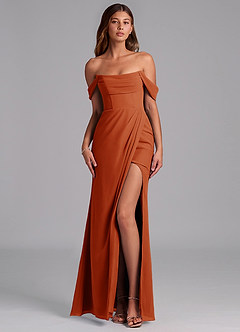 Azazie Johana Jurken voor bruidsmeisjes Converteerbaar Jurk van Chiffon met Zeemeermin Off the Shoulder Paprika image1