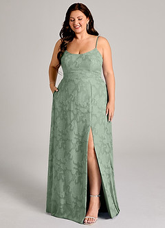 Azazie Moira Jurken voor bruidsmeisjes Jurk van Bloemen Burn-out met A-Lijn Zijsplit Matcha image10